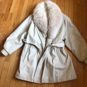 Fox fur and leather coat